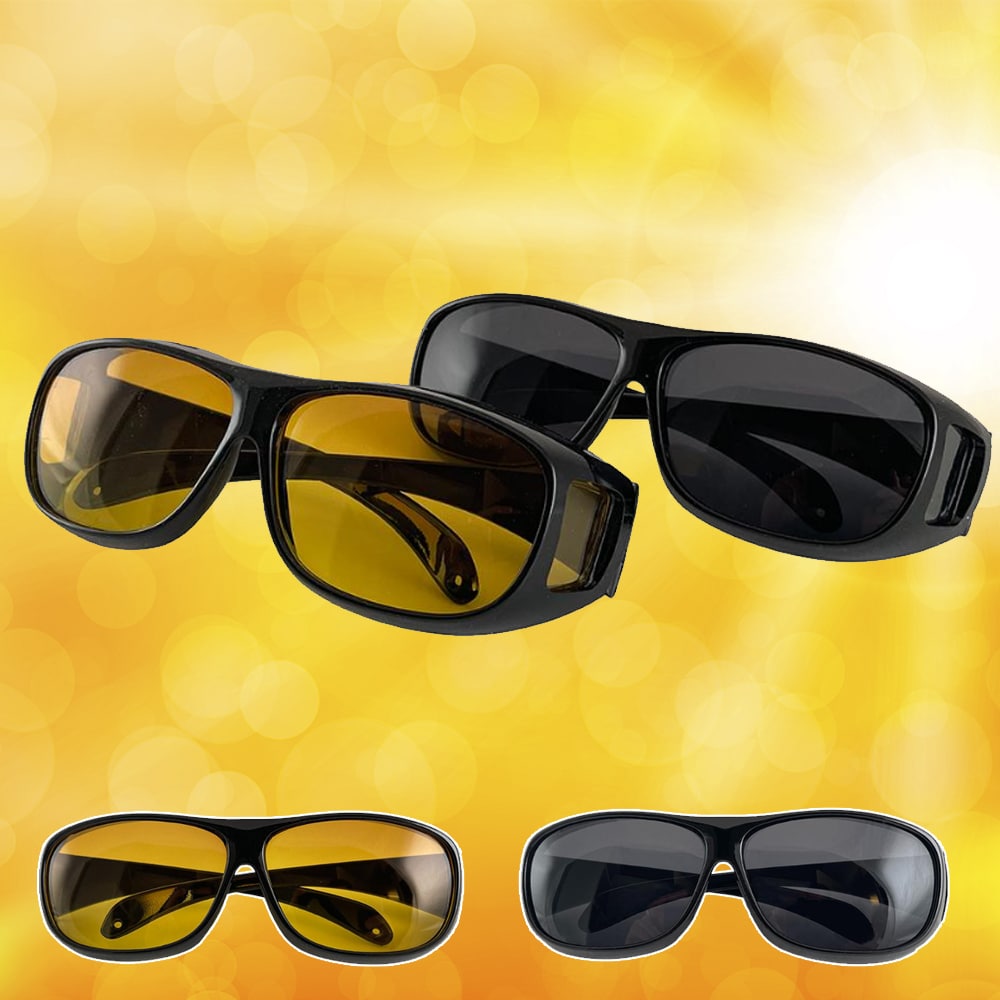 Produktbillede af Køb HD-Vision briller 2 stk dag+nat polariserede briller (perfekt som bilkørsels- sports- nattekørsels- & UV-solbriller) på tilbud