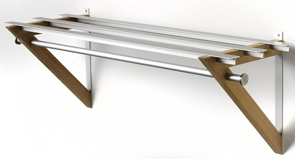Produktbillede af HH6 Hattehylde bredde 68 cm rustfri stål og seks forskellige træfinish Sæbebehandlet eg og stål på tilbud i høj kvalitet