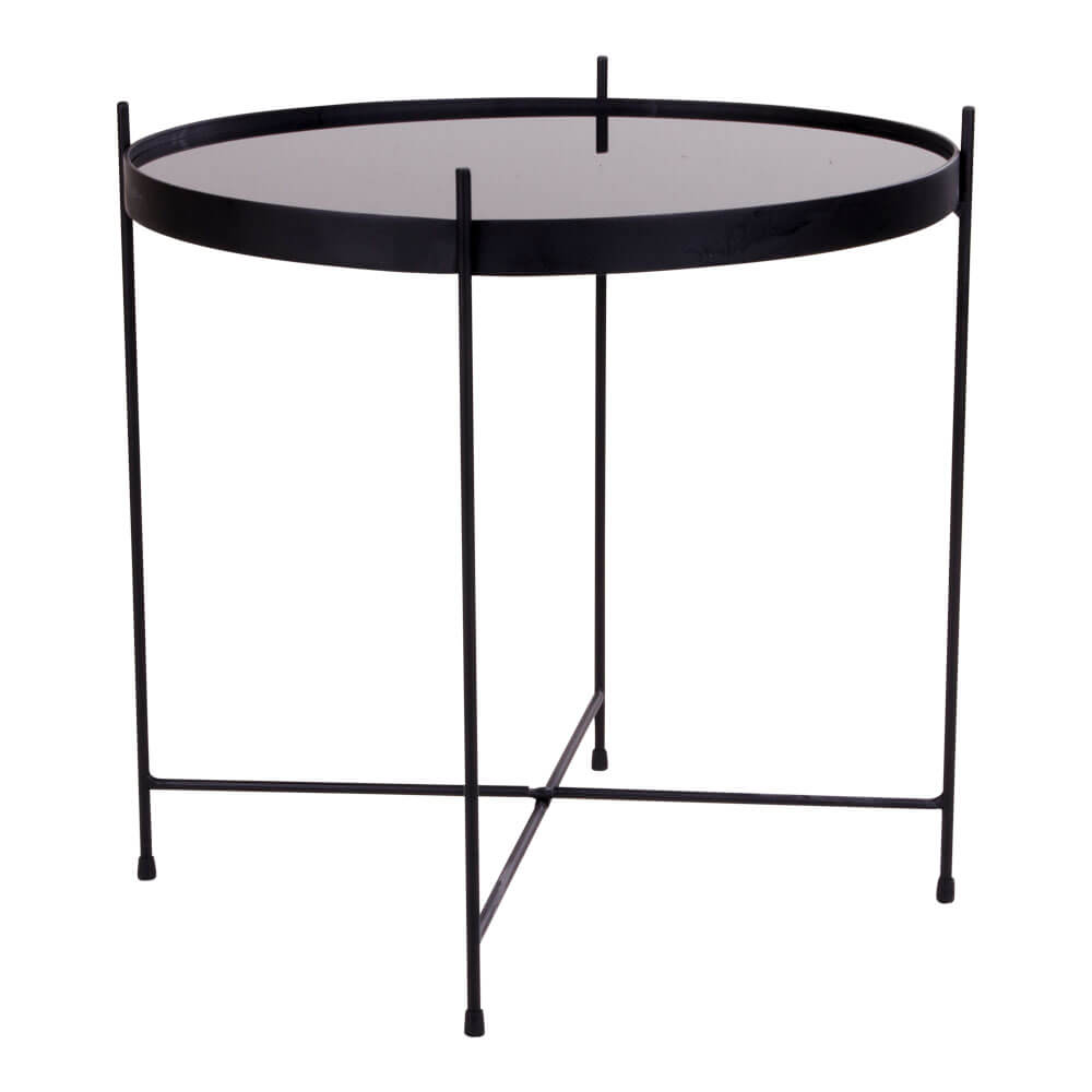 HOUSE NORDIC Venezia hjørnebord glasbordplade og sort stål rund Ø 48