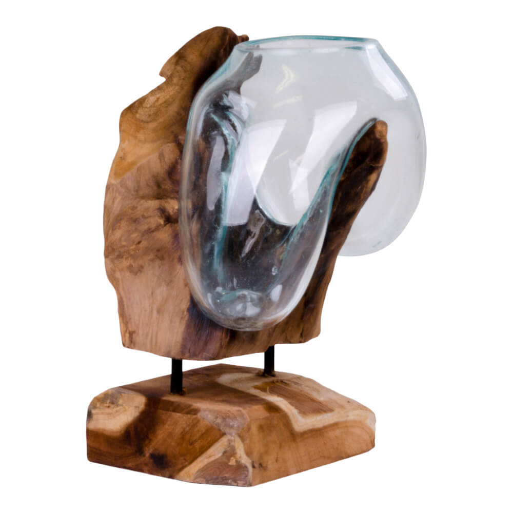 HOUSE NORDIC San Marino Vanddråbe skulptur glas/natur teaktræ H:25