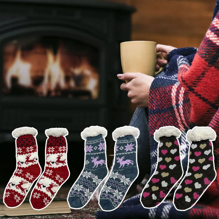 Hyggesokker til de mørke aftner flere forskellige print unisex 39-42 Beige m/elg