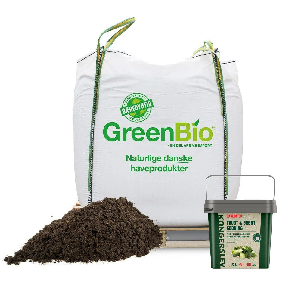 Produktbillede af Højbedsmuld 1000L + 5L Økologisk frugt- og grøntsagsgødning. Frit leveret i hele Danmark. på tilbud i høj kvalitet