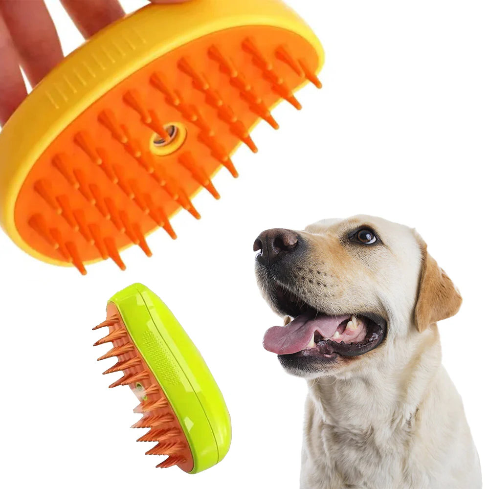 Hund- og Kattebørste 3-i-1 m/Sprayfunktion & Massage Gul