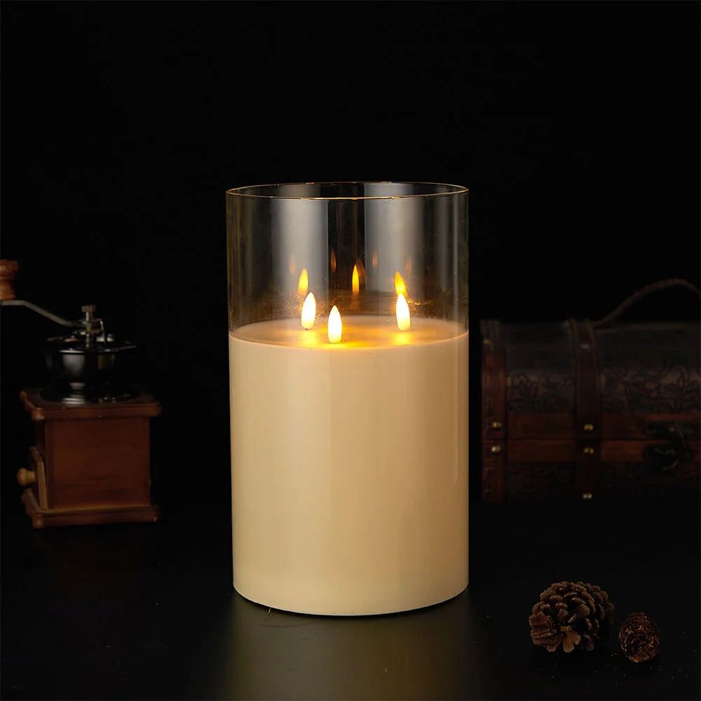 LED Stearinlys i Glas ø10 x 15 cm Guld Grå eller Hvid Hvid