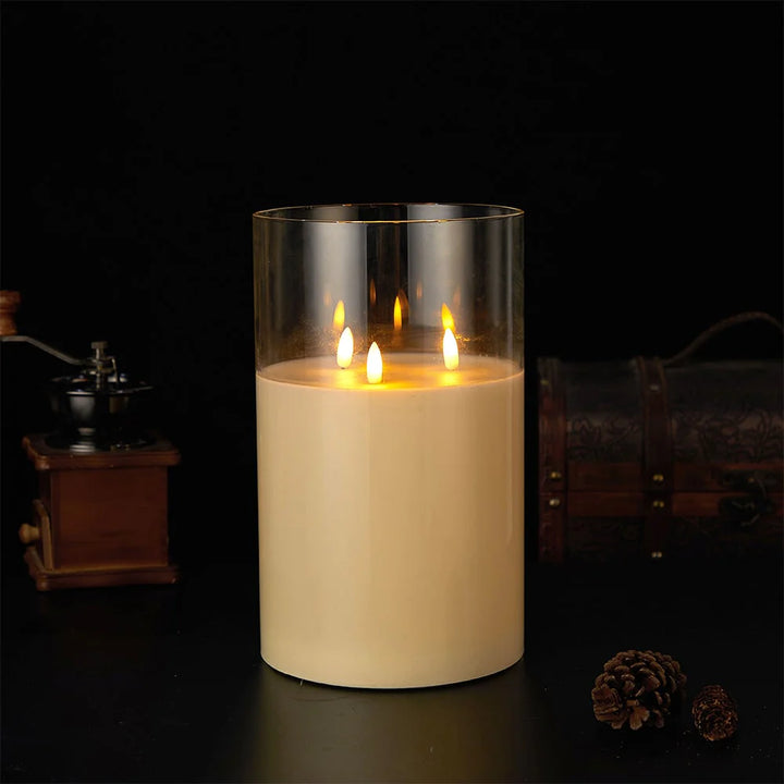 LED Stearinlys i Glas ø10 x 15 cm Guld Grå eller Hvid Hvid