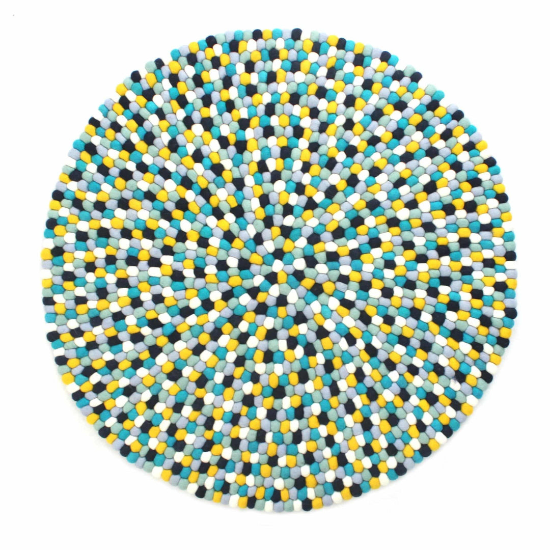 Kugletæppe i 100% ren Nepal uld (Fås i flere forskellige farver og størrelser) 120 cm / Gul multifarvet