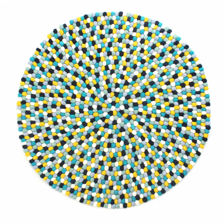 Kugletæppe i 100% ren Nepal uld (Fås i flere forskellige farver og størrelser) 120 cm / Gul multifarvet