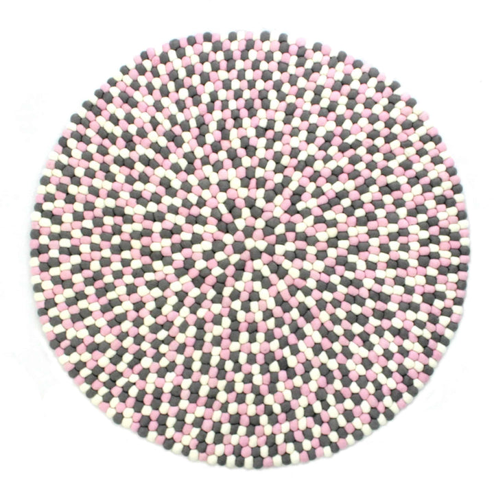 Kugletæppe i 100% ren Nepal uld (Fås i flere forskellige farver og størrelser) 60 cm / Lyserød grå og hvid