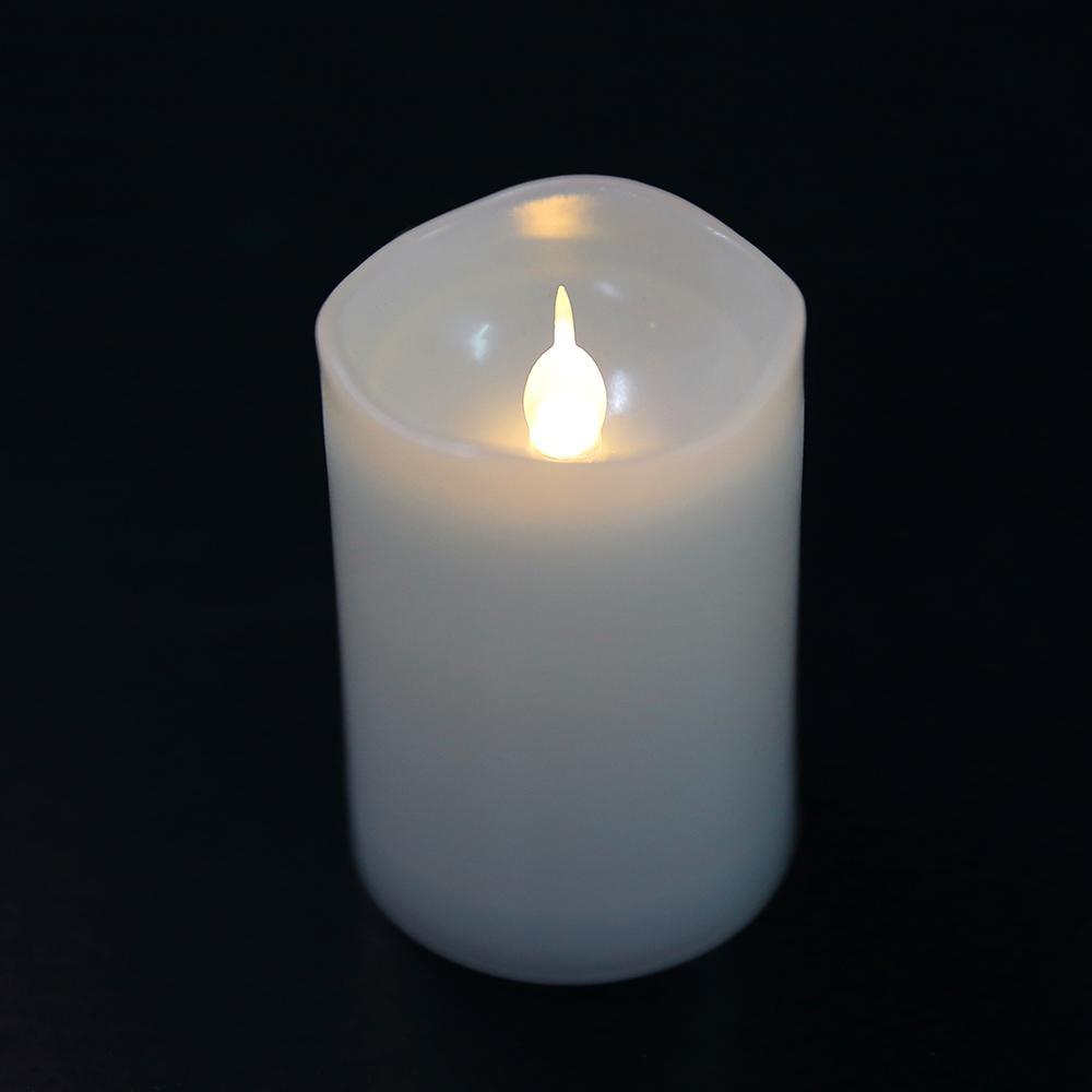 Produktbillede af Køb LED bloklys i plastik 6 stk. 7,4 cm m/3D flamme hvid på tilbud