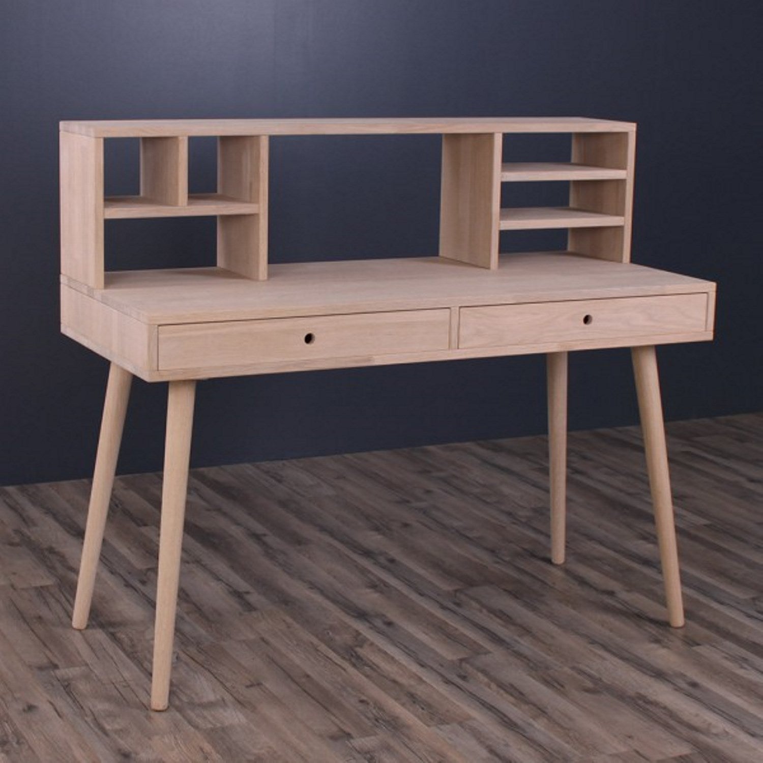 Produktbillede af Orlando Skrivebord med 2 skuffer og overbygning eg 120 x 60 cm Olieret på tilbud i høj kvalitet
