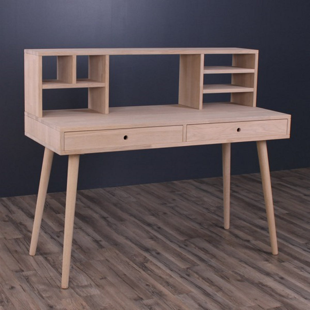 Produktbillede af Orlando Skrivebord med 2 skuffer og overbygning eg 120 x 60 cm Ubehandlet på tilbud i høj kvalitet