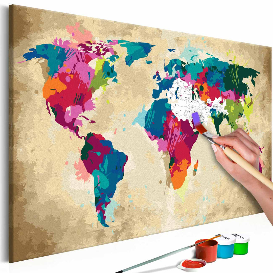 ARTGEIST DIY Verdenskort Colourful maleri hvidt lærred inkl. maling og 2 pensler H: 40cm