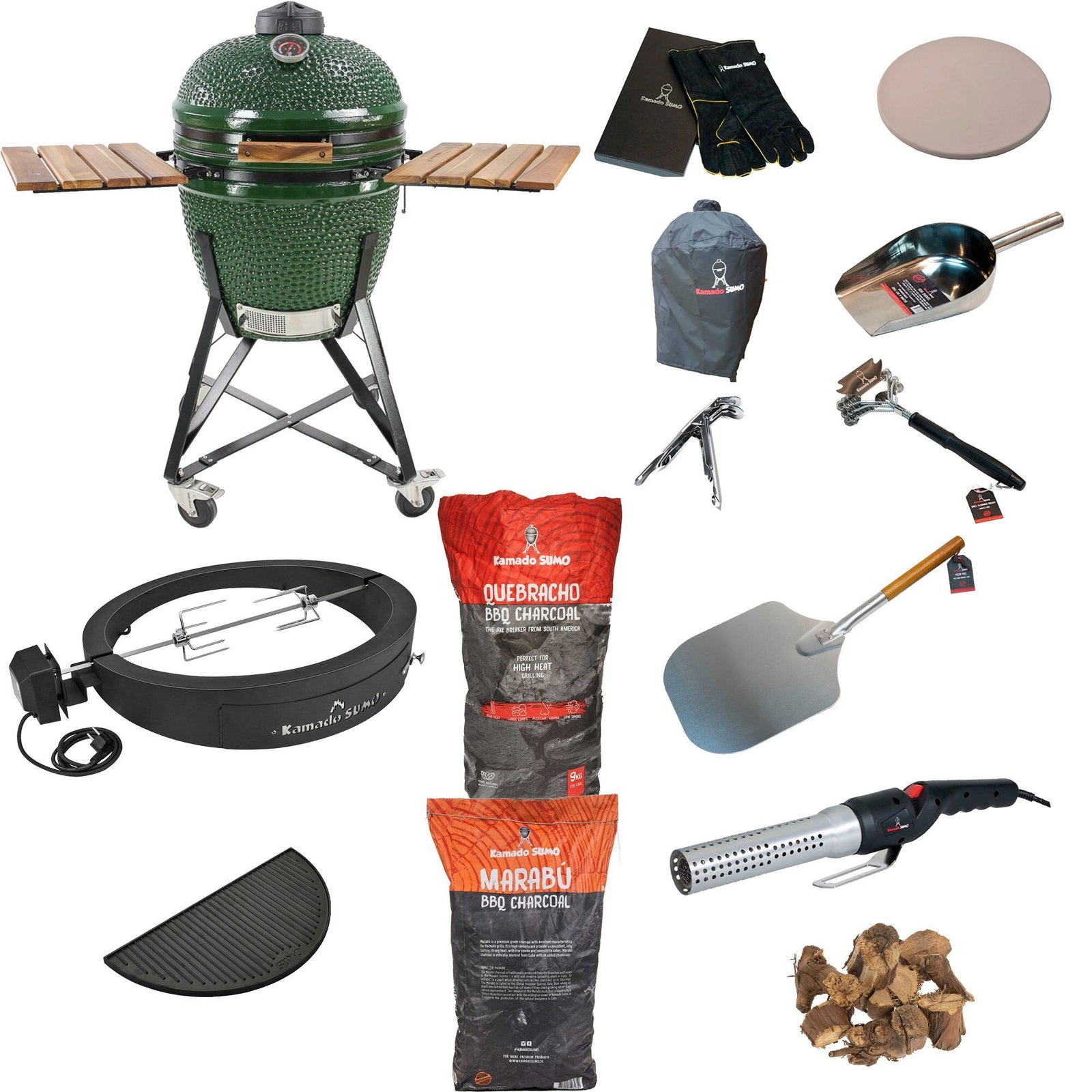 Kamado sumo Kamado sumo Midi Deluxe pakke, grøn – vinkelbillede (Kamadogrill)