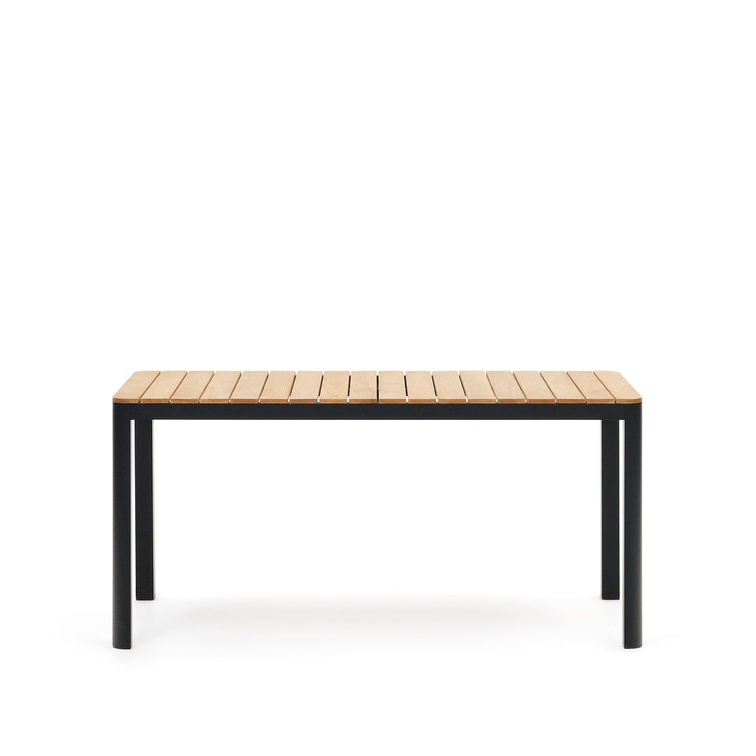 KAVE HOME Bona havebord rektangulær natur teaktræ og sort aluminium 160x90