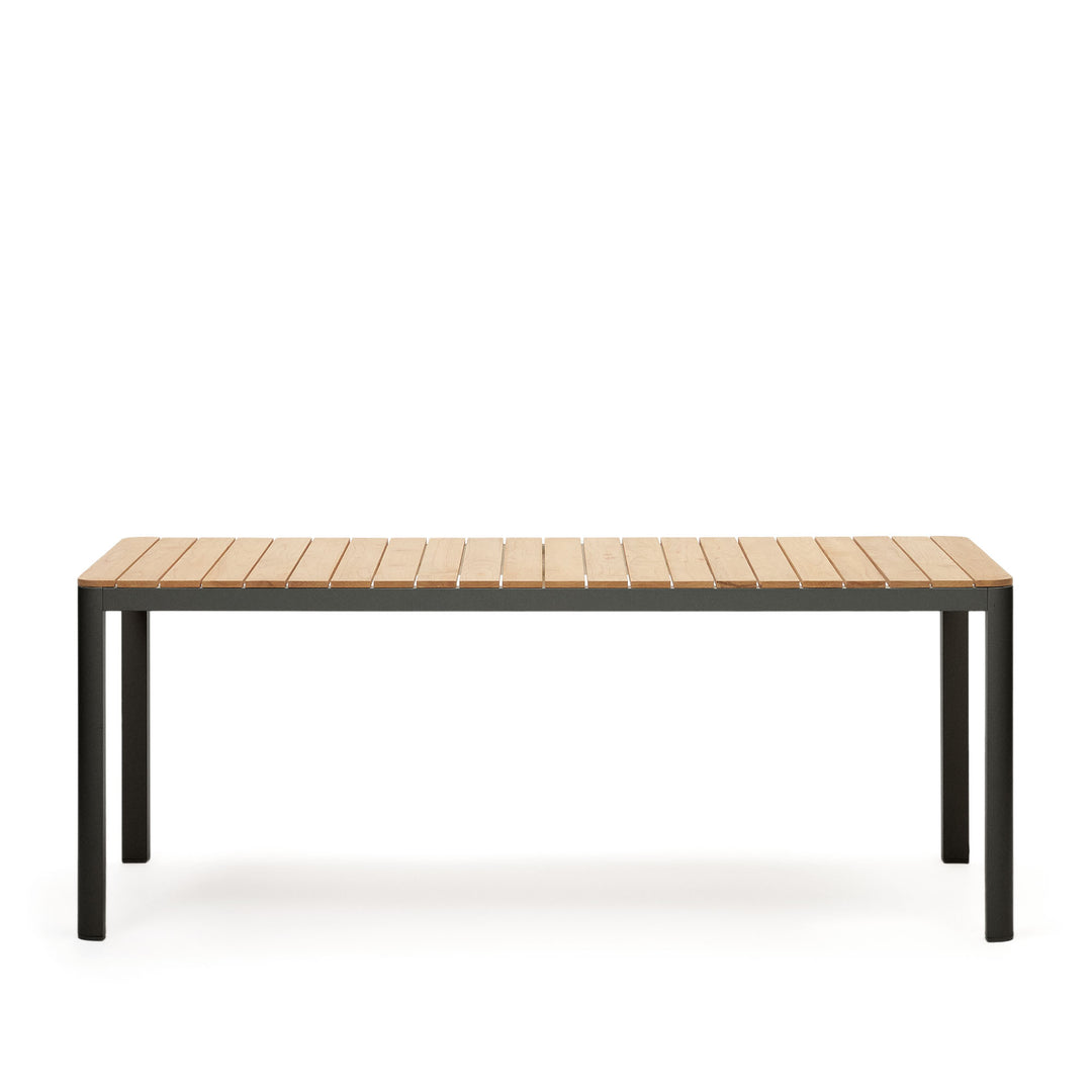 KAVE HOME Bona havebord rektangulær natur teaktræ og sort aluminium 200x100