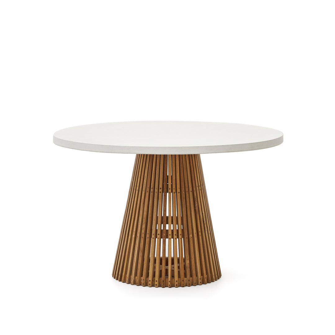 KAVE HOME Alcaufar havebord rund hvid cement og teaktræ Ø120
