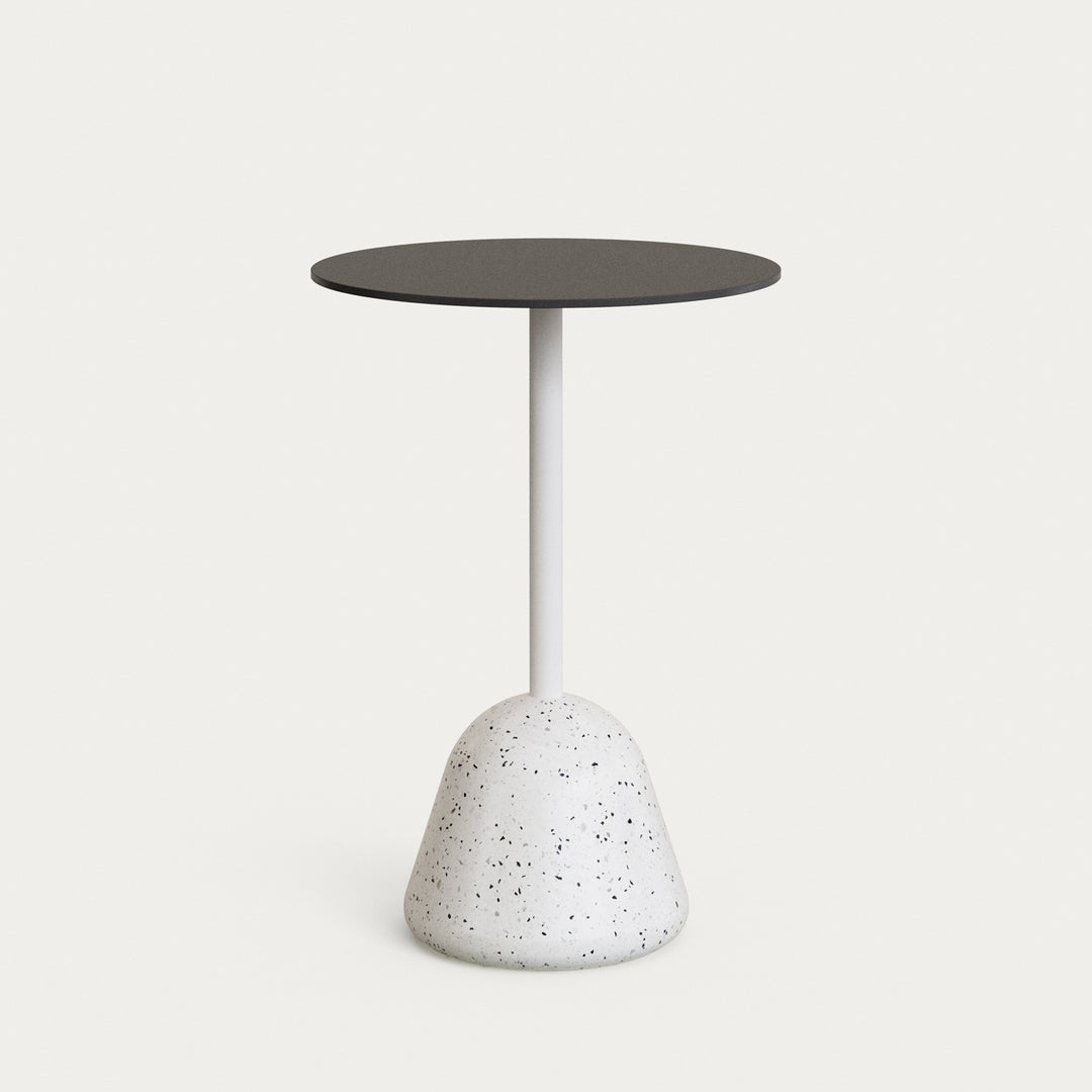 KAVE HOME Tiaret højt udendørs barbord rund sort højtrykslaminat og hvid terrazzo Ø68x97