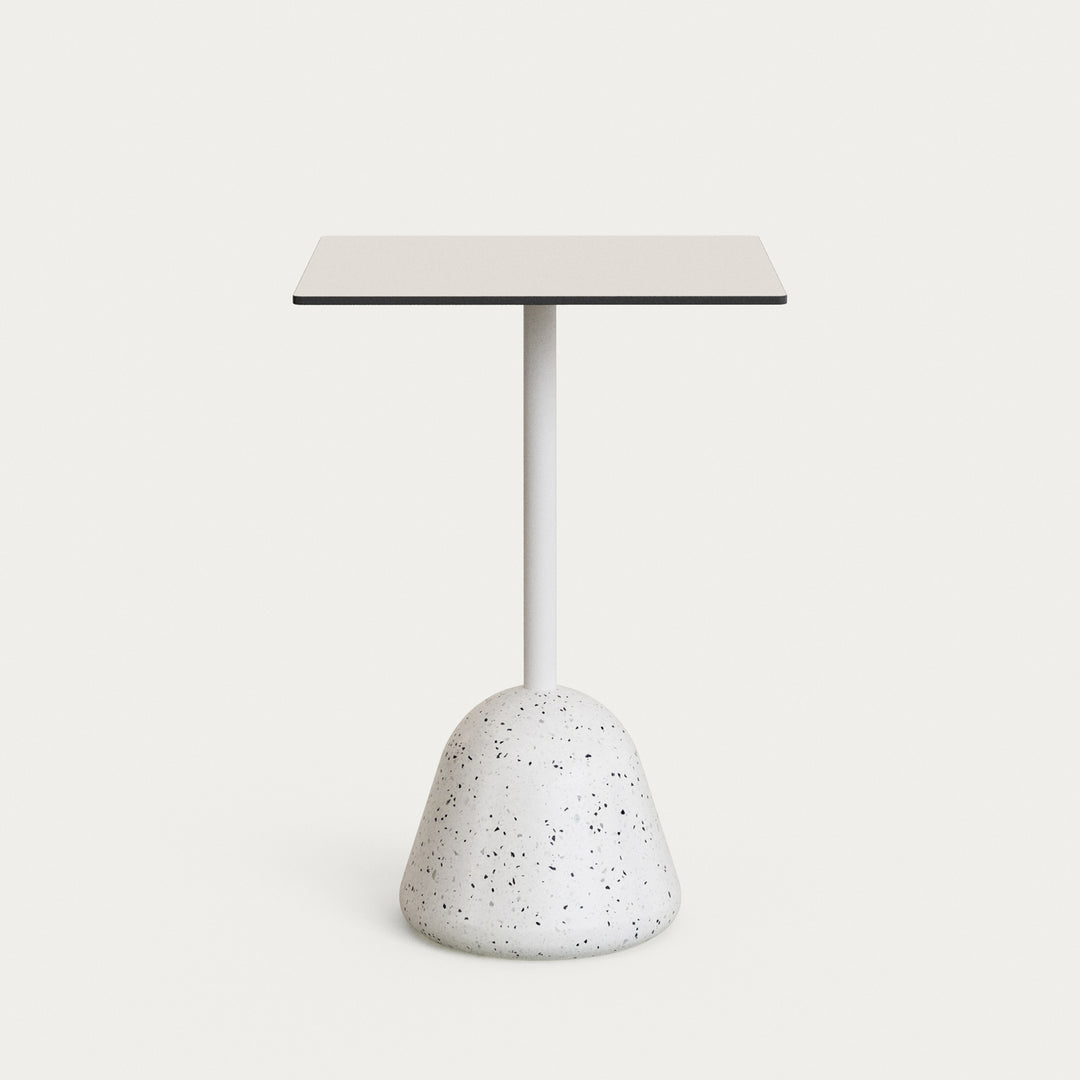 KAVE HOME Tiaret højt udendørs barbord kvadratisk hvid højtrykslamina og hvid terrazzo 68x68x97