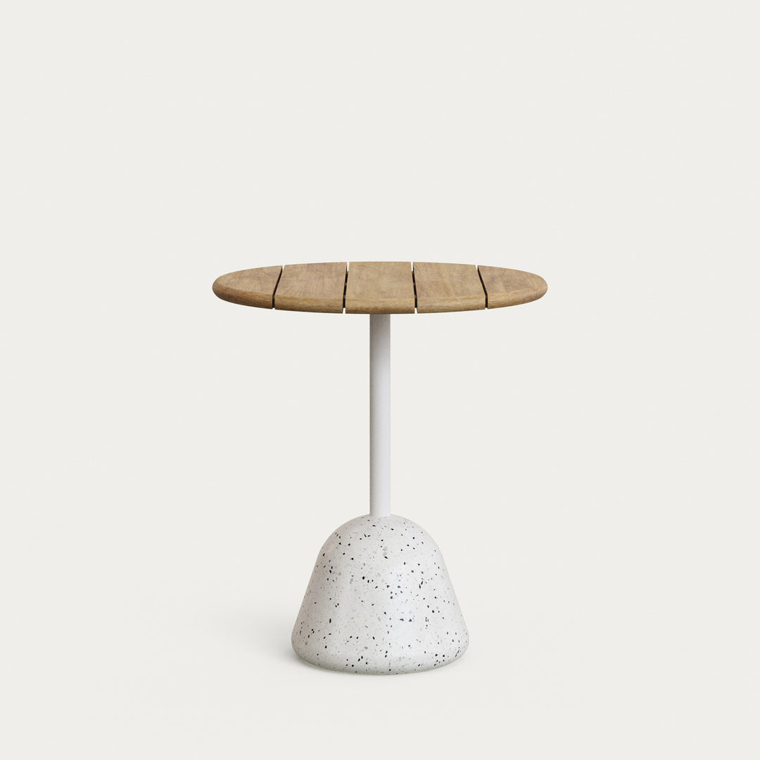 KAVE HOME Saura havebord rund natur akacietræ og hvid terrazzo Ø70x75