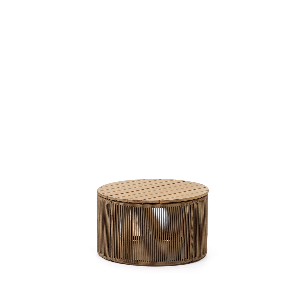KAVE HOME Dandara udendørs sofabord rund natur akacietræ og beige reb/stål Ø60