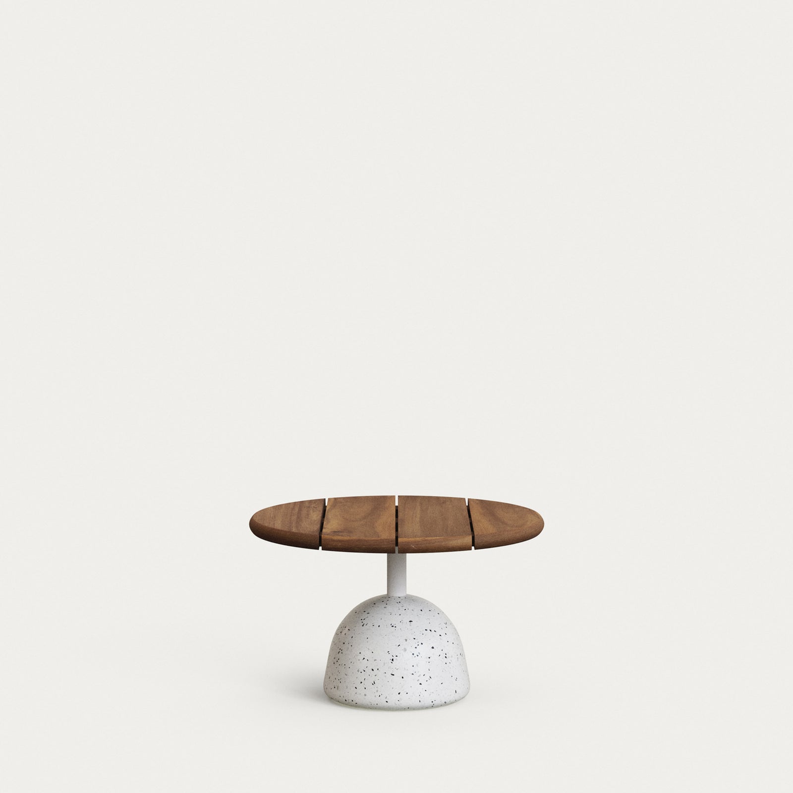 Produktbillede af KAVE HOME Saura udendørs sofabord rund valnøddelakeret akacietræ og hvid terrazzo Ø43x35 i premium kvalitet