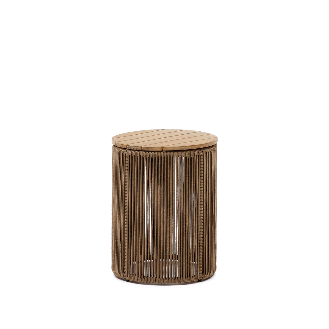 KAVE HOME Dandara udendørs sofabord rund natur akacietræ og beige reb/stål Ø40
