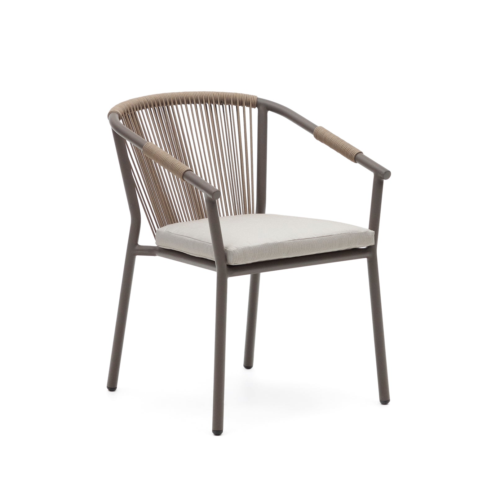 Produktbillede af KAVE HOME Xelida havestol m. beige stofhynde brun reb og brun aluminium i premium kvalitet