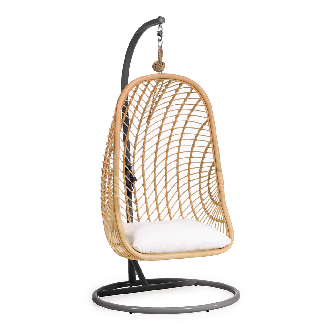 Produktbillede af KAVE HOME Ekaterina hængestol m. hynder og mørkegrå fod natur polyrattan/rattan i premium kvalitet