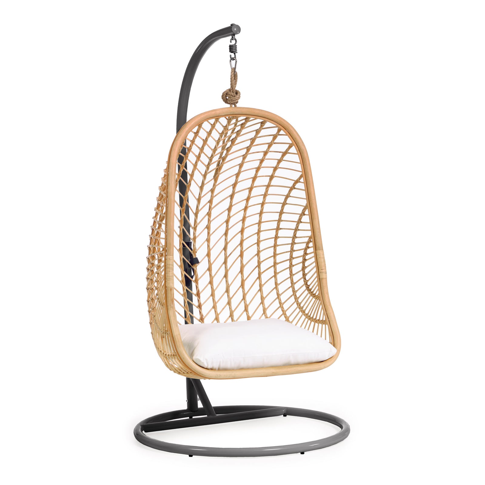 Produktbillede af KAVE HOME Ekaterina hængestol m. hynder og mørkegrå fod natur polyrattan/rattan i premium kvalitet