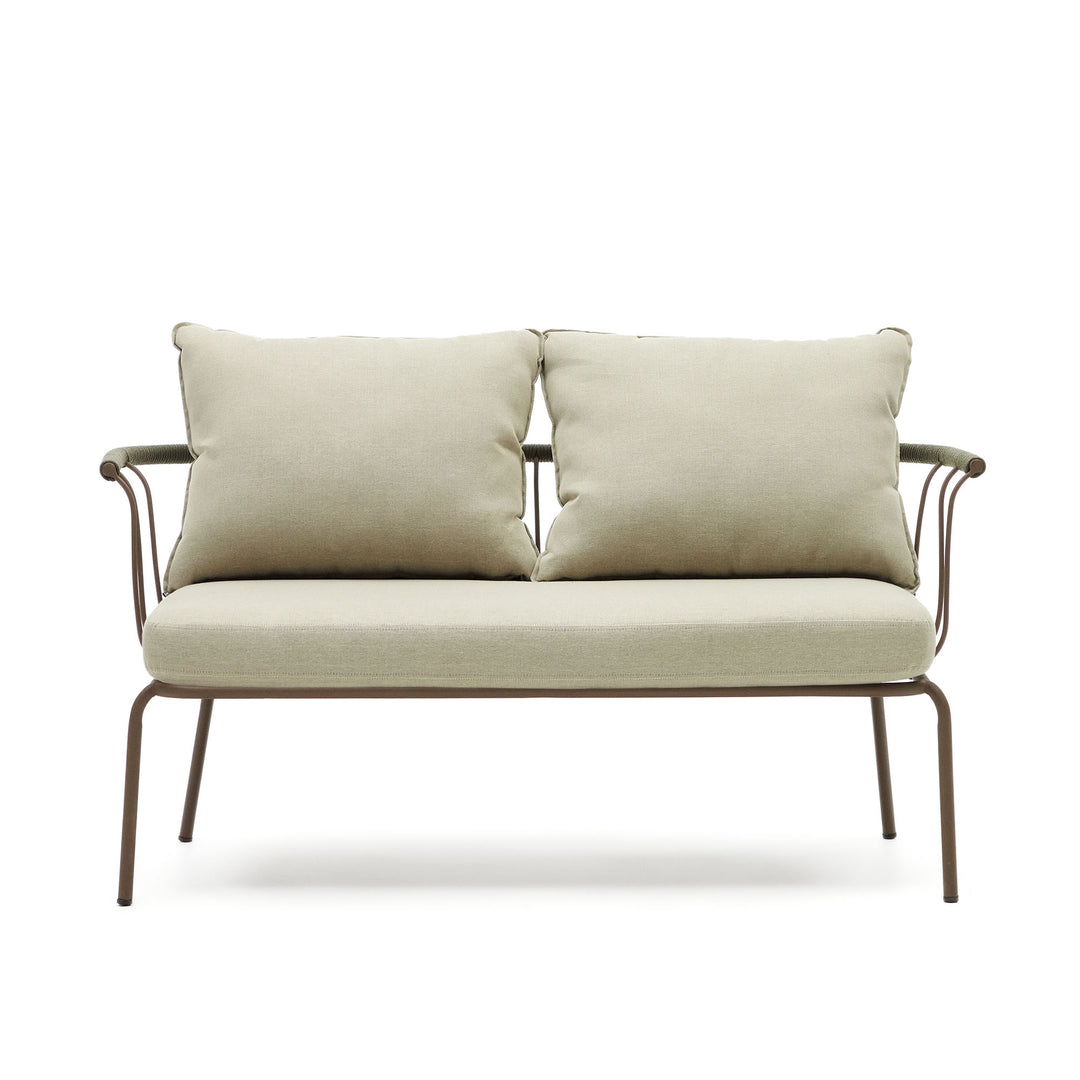 KAVE HOME Salguer havesofa m. beige hynder grøn reb og brun stål