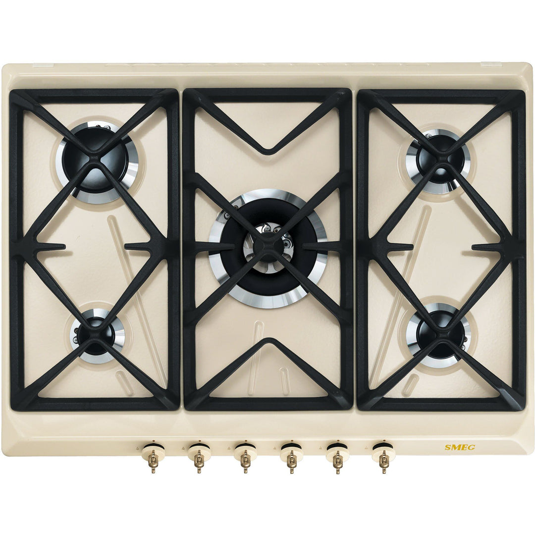 Smeg Smeg 70 cm gaskogeplade med frontbetjening creme – vinkelbillede (Gaskogeplade)