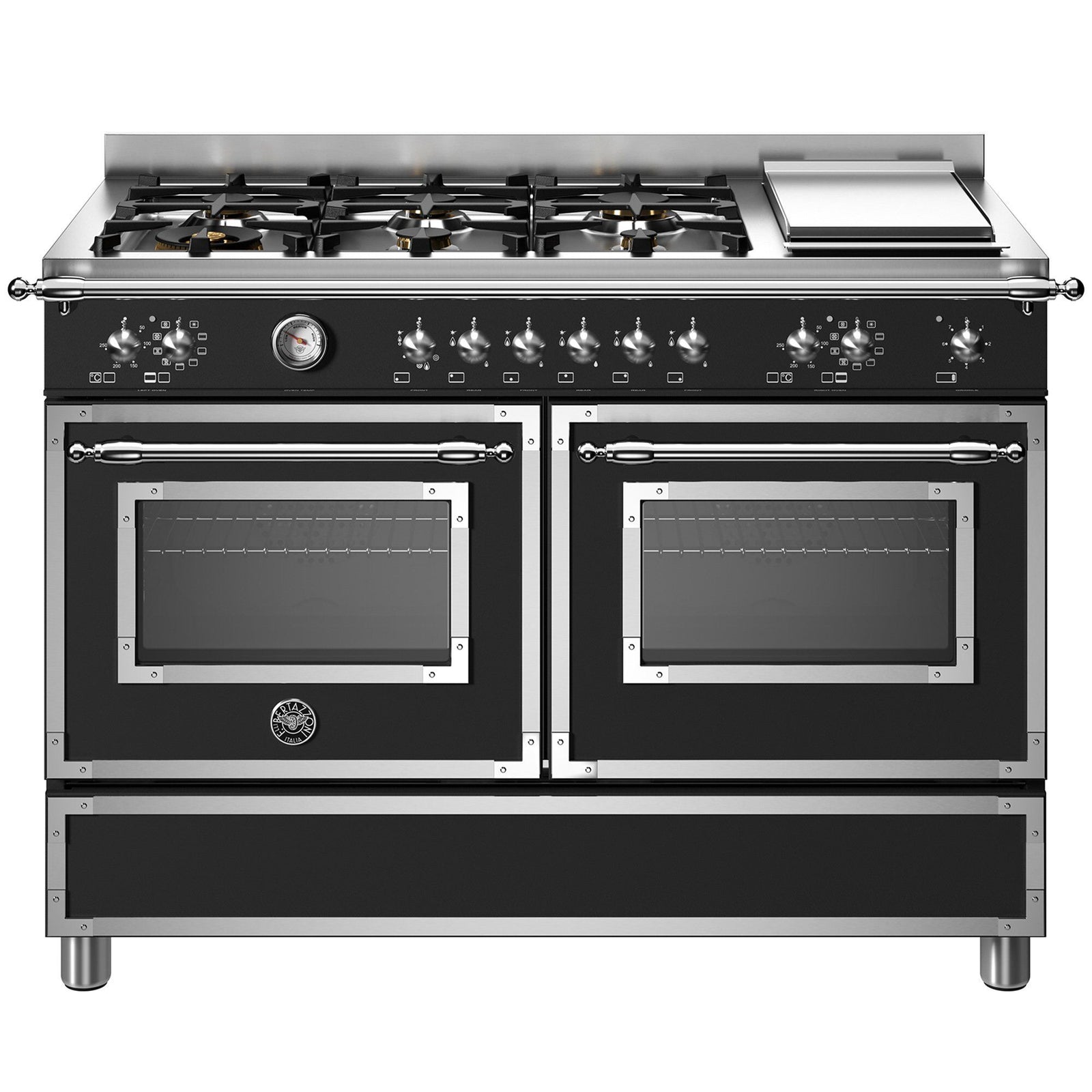 Bertazzoni Bertazzoni MAS126G2ENET Heritage gaskomfur med dobbeltovn, 120 cm, mat sort – close-up (Gasblus)