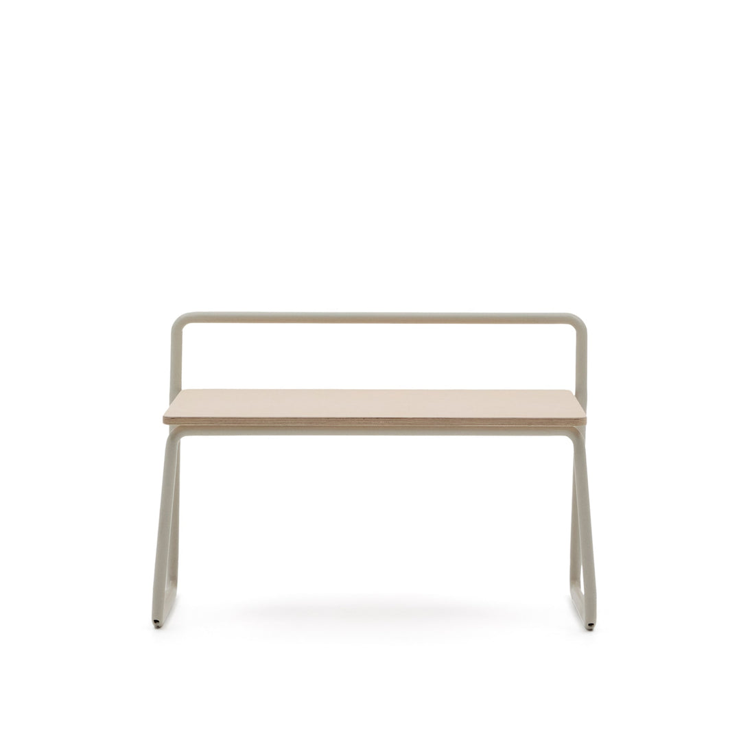 KAVE HOME Tinn børnebænk m. ryglæn natur askefinér og beige metal 76x35