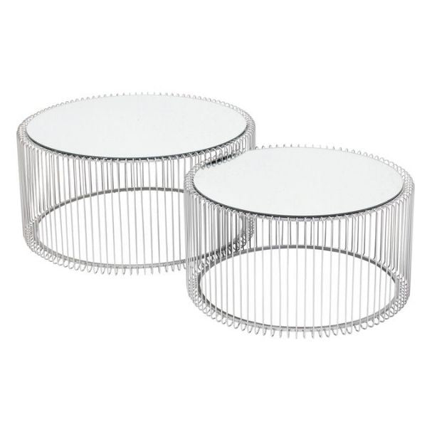KARE DESIGN Wire sofabord sølv glas/sølv stål rundt 2/sæt