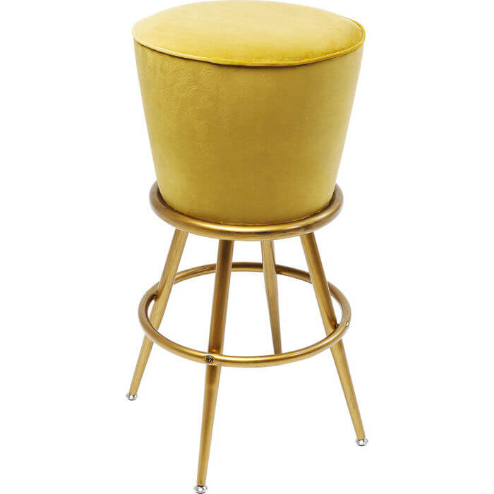 KARE DESIGN Lady Rock barstol gult stof/PU m. stålben m. fodstøtte rundt Ø:48