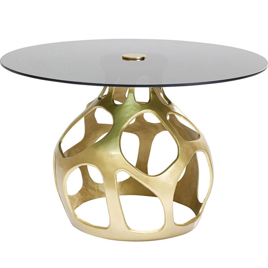 KARE DESIGN Volcano Gold spisebord rund røgfarvet glas og guld aluminium Ø120