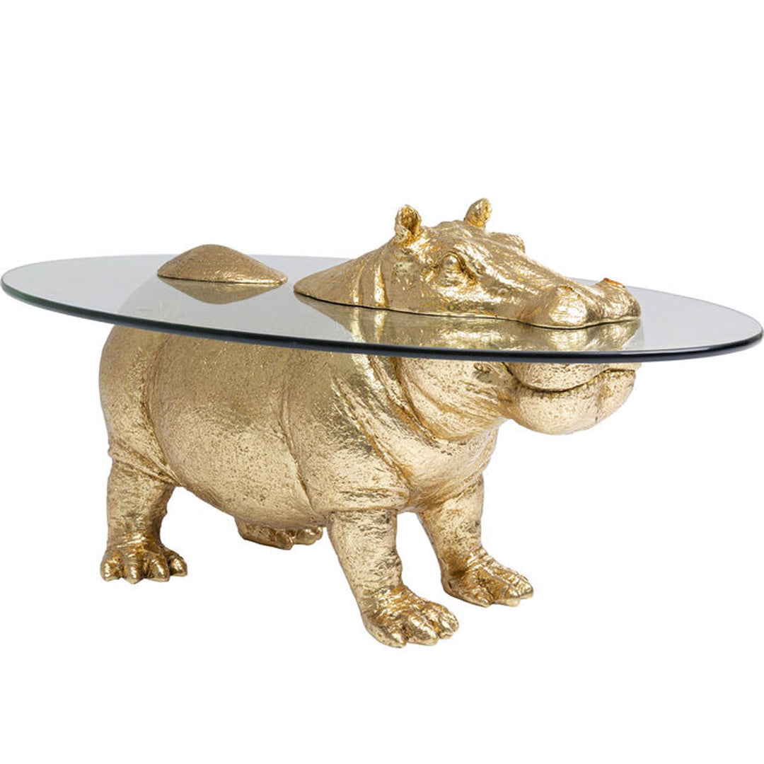 KARE DESIGN Hippo sofabord oval klar glas og guld polyresin 80x49