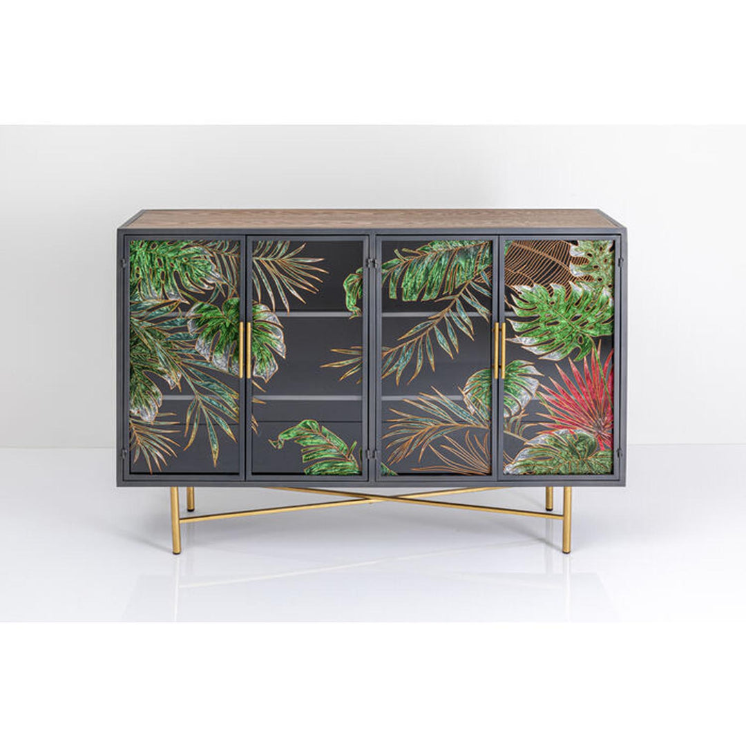 KARE DESIGN Jungle skænk m. 4 låger multifarvet glas brun finér og stål 135x95