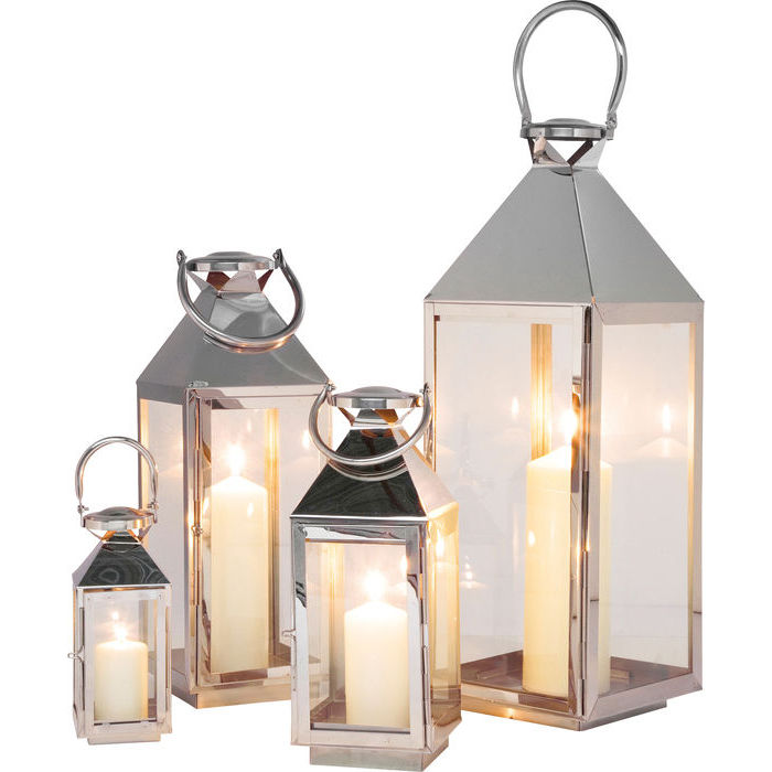 KARE DESIGN Giardino lanterne m. hank rustfrit stål og glas sæt af 4