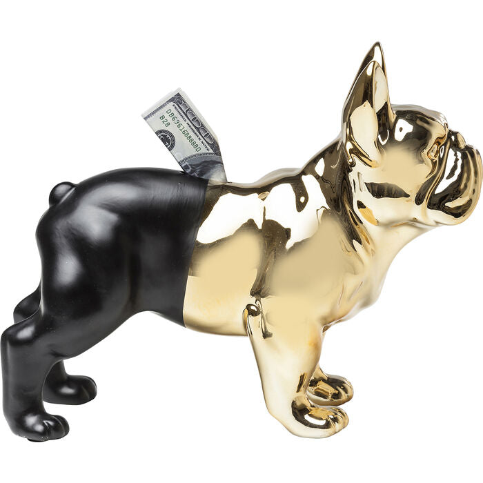 KARE DESIGN Bulldog sparebøsse guld og sort stentøj