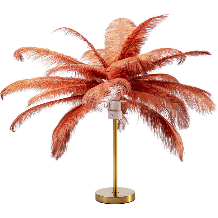 KARE DESIGN Feather Palm bordlampe rustrød strudsefjer og messing stål