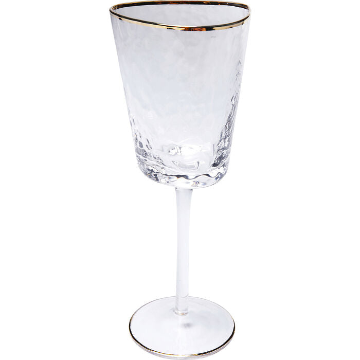 KARE DESIGN Hommage hvidvinsglas m. struktur og guldkant håndlavet klar glas H:22