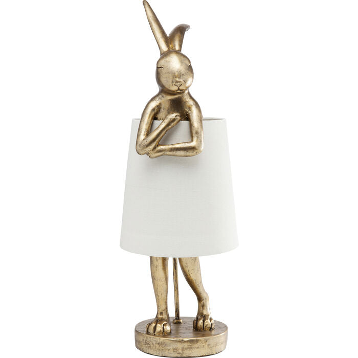 KARE DESIGN Animal Rabbit bordlampe rund hvid hør og guld polyresin/stål H:68,2