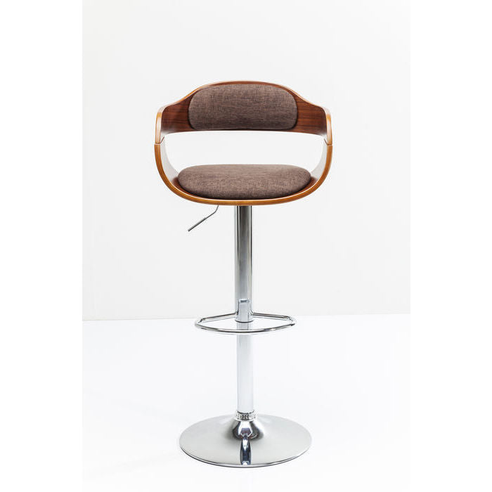 KARE DESIGN Monaco Schoko barstol m. ryglæn og armlæn brun polyester/valnøddefinér og krom stål