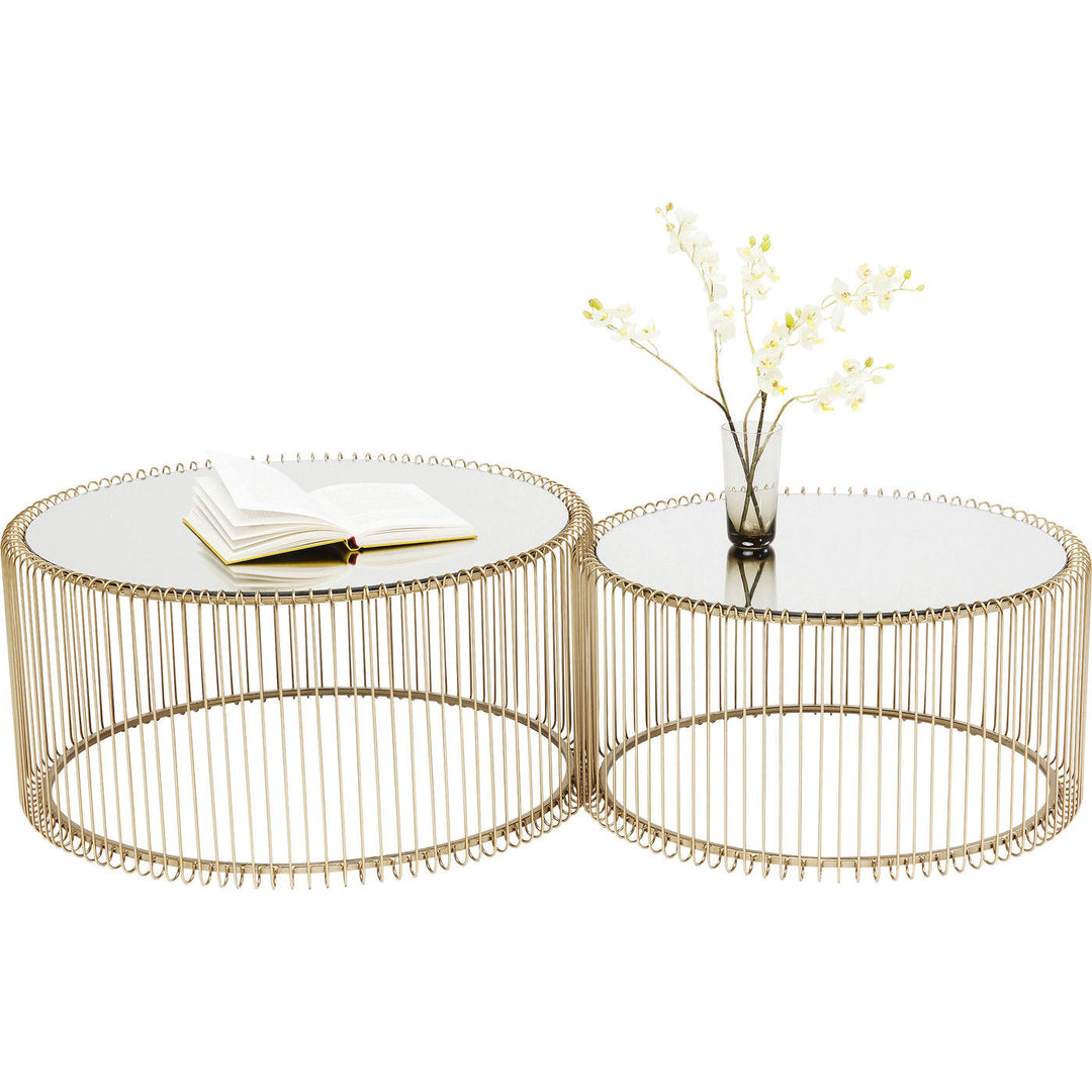 KARE DESIGN Wire Brass sofabord spejlglas/messing stål rundt 2/sæt