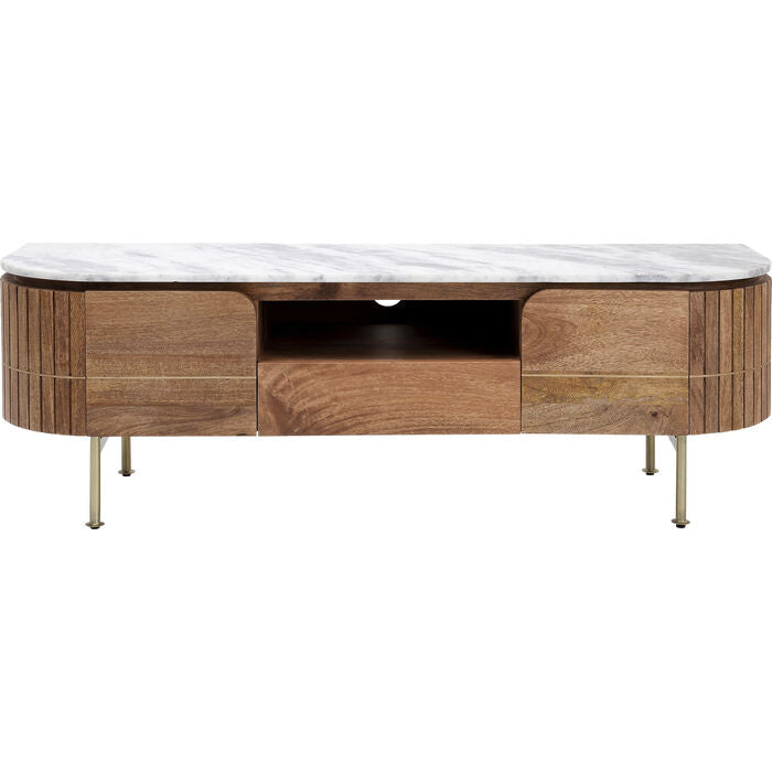KARE DESIGN Grace TV-bord m. 2 låger og 1 skuffe marmor natur mangotræ og stål 145x42