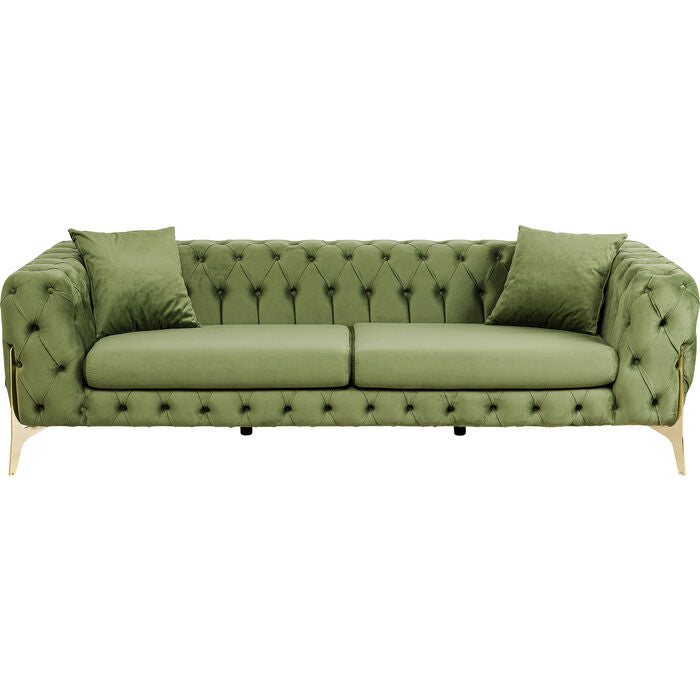 KARE DESIGN Bellissima 3 pers. sofa Chesterfield m. 2 puder grøn fløjl og messing stål