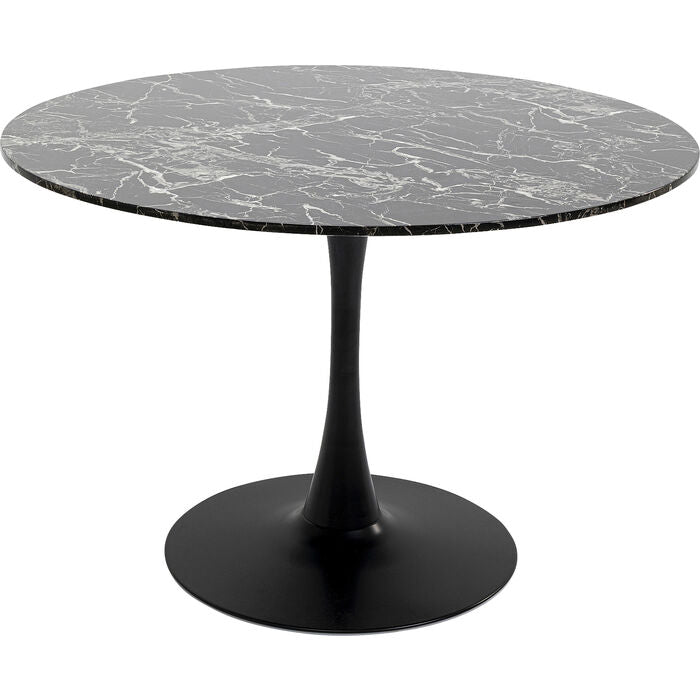 KARE DESIGN Schickeria spisebord rund sort marmorlook laminat og sort stål Ø110