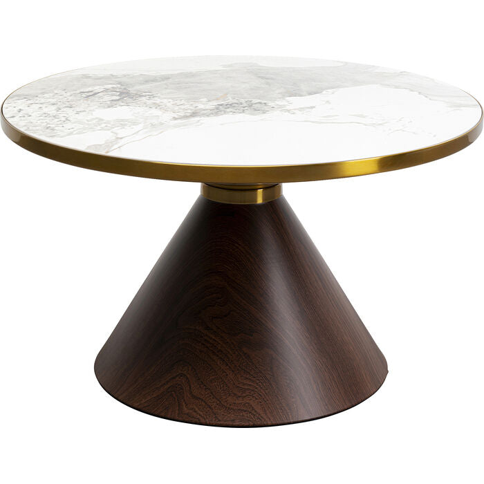 KARE DESIGN Cono sofabord rund hvid/grå stentøj brun årepapir og guld stål Ø70