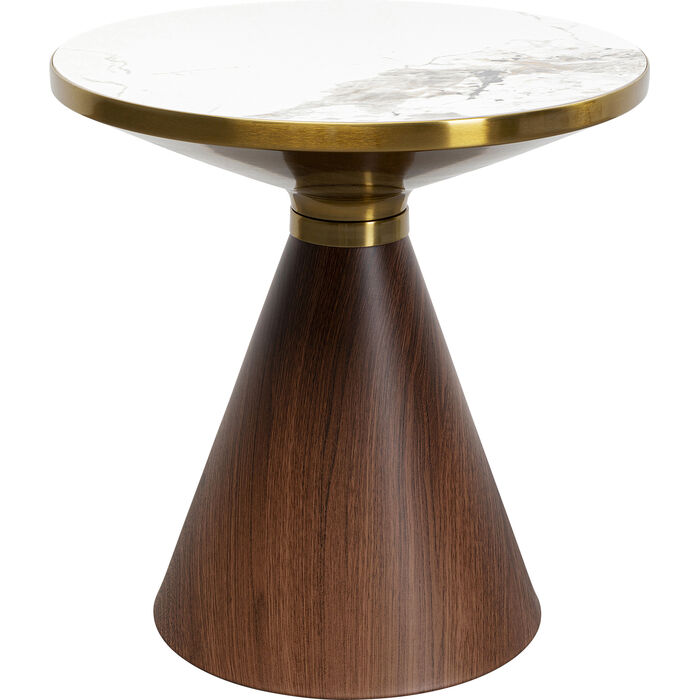 KARE DESIGN Cono sofabord rund hvid/grå stentøj brun årepapir og guld stål Ø50